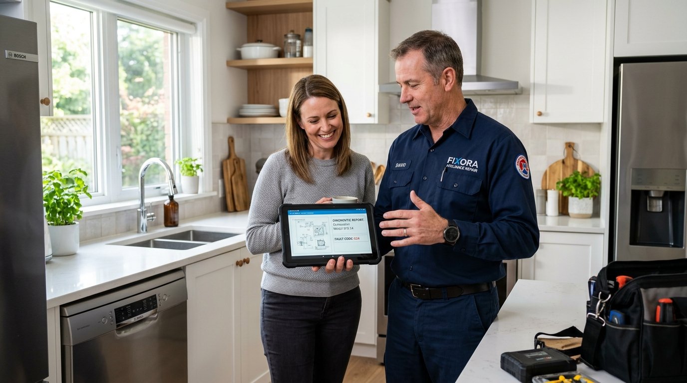Technician servicing a smart television