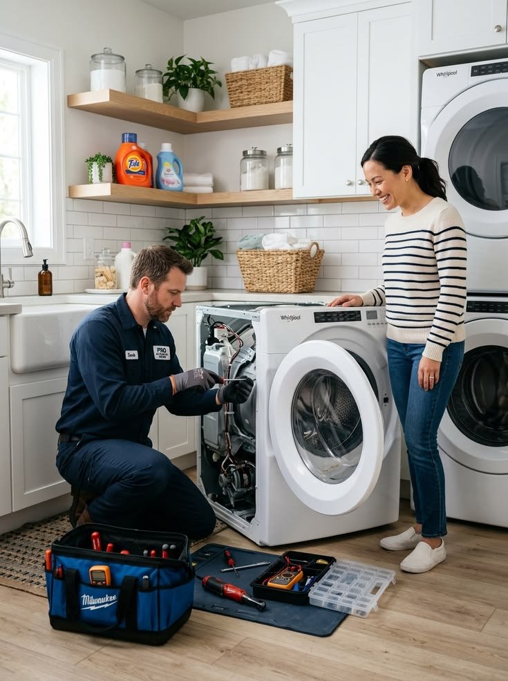 Technician repairing a home appliance