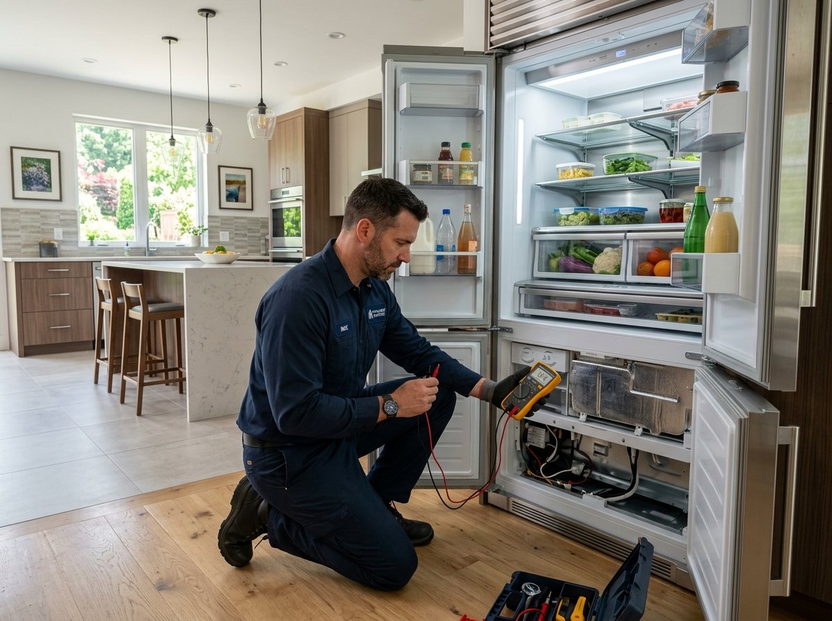 Technician repairing a microwave oven