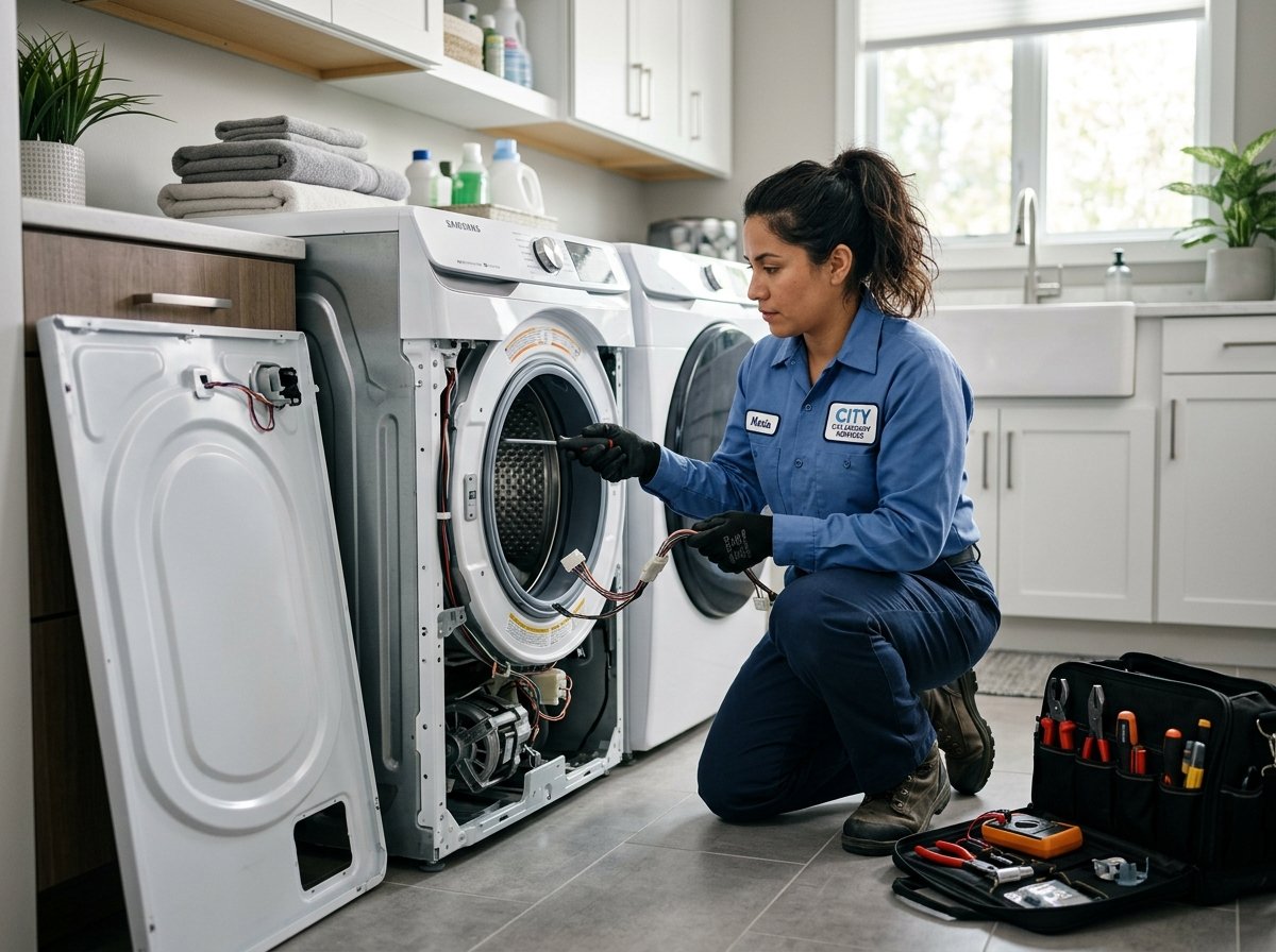 Technician servicing a dishwasher