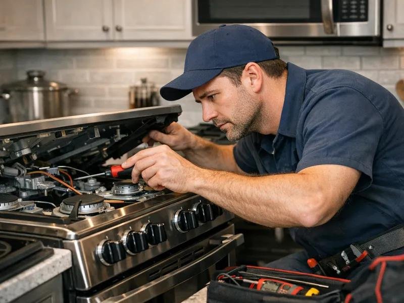 Technician servicing a dishwasher