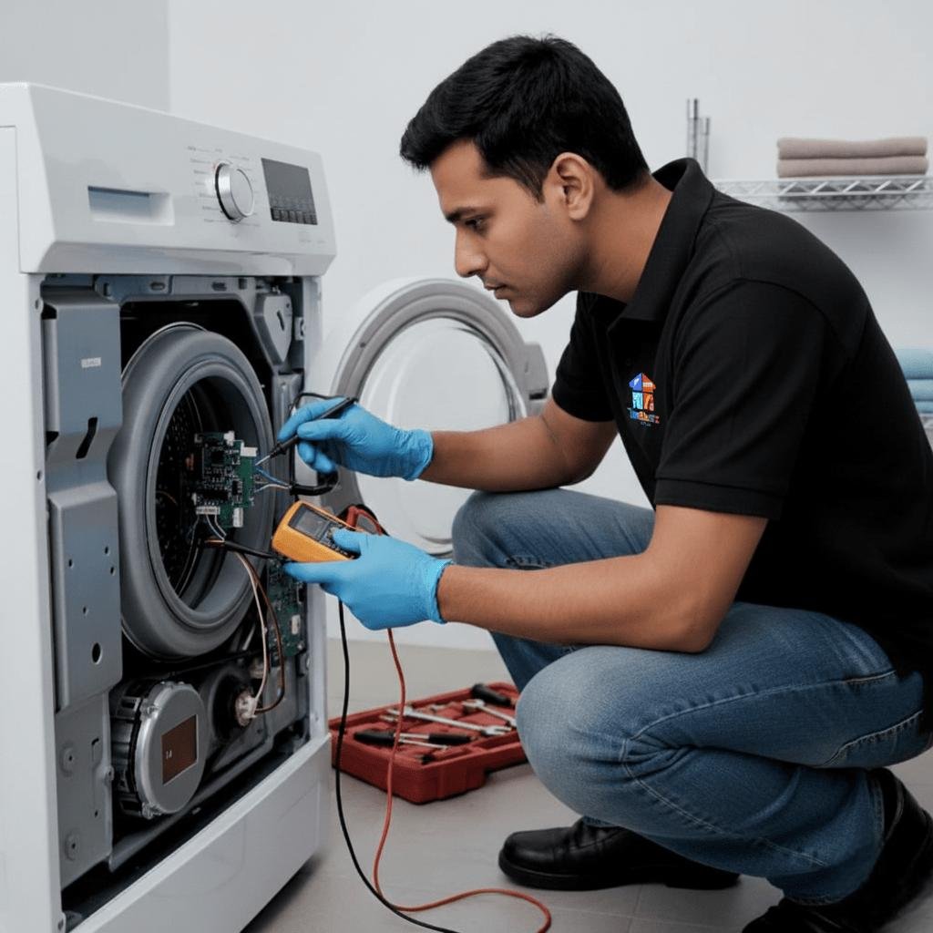 Technician performing precision appliance diagnostics