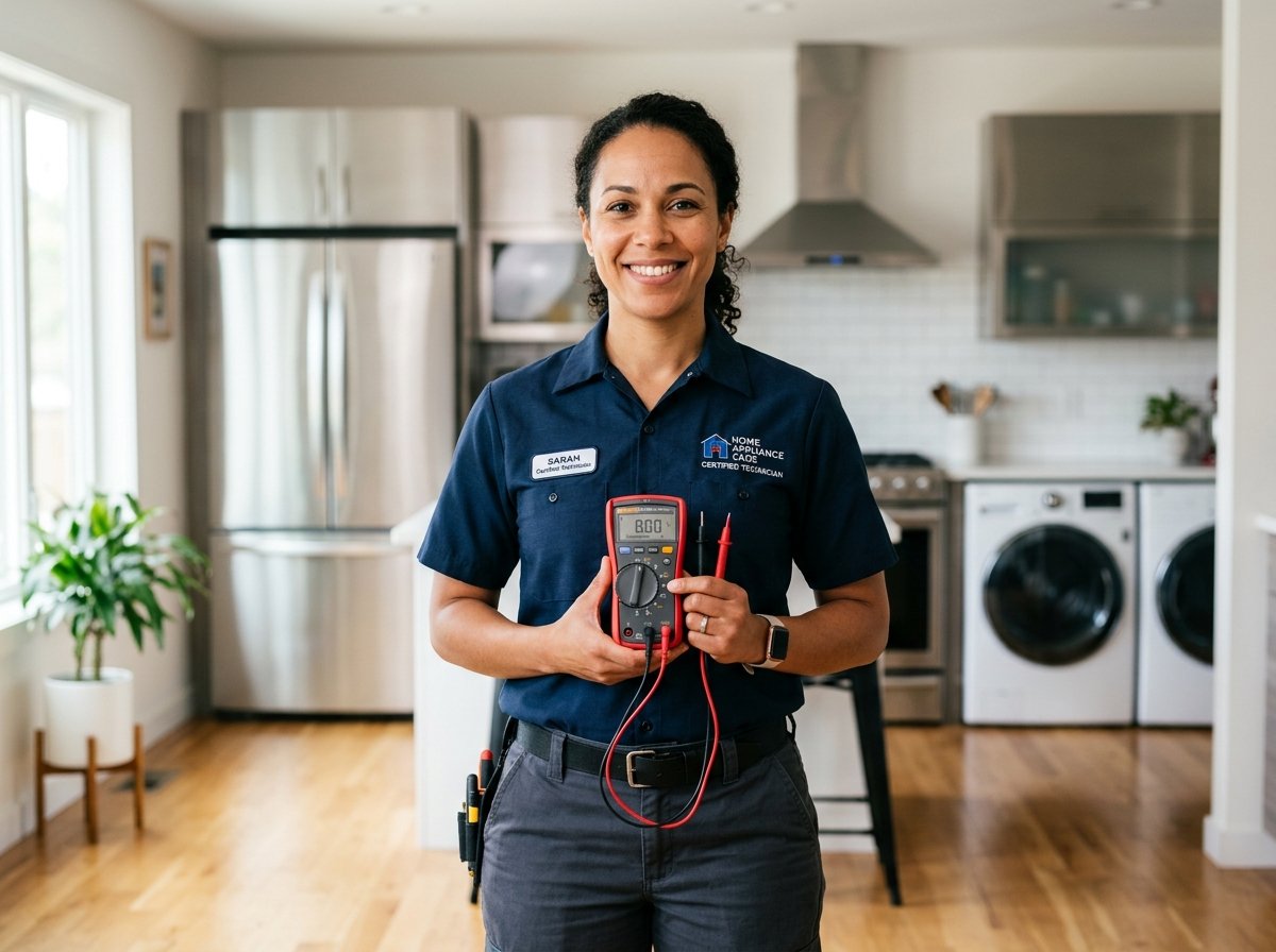 Technician servicing a home water heater