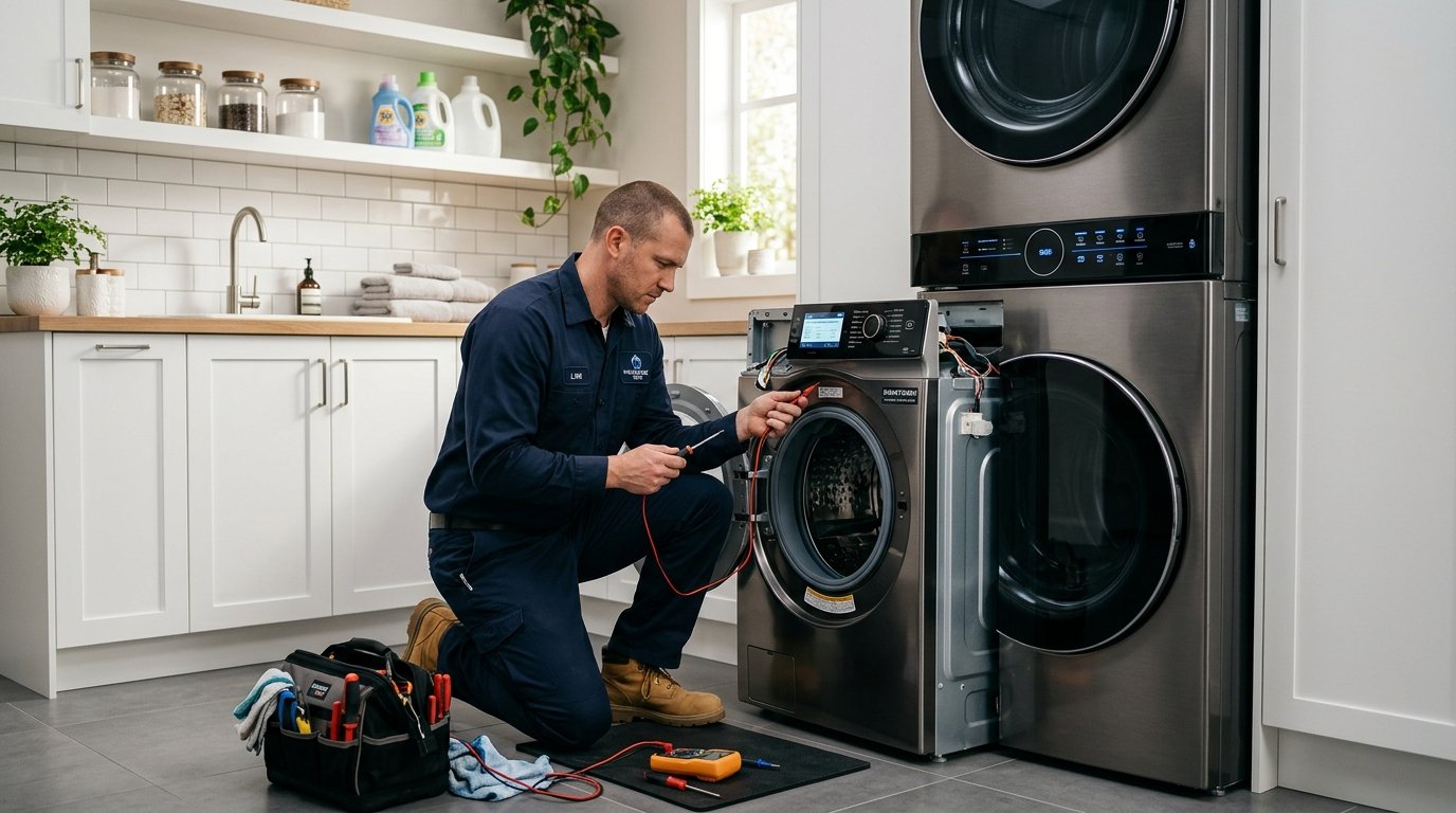 Technician servicing a washing machine